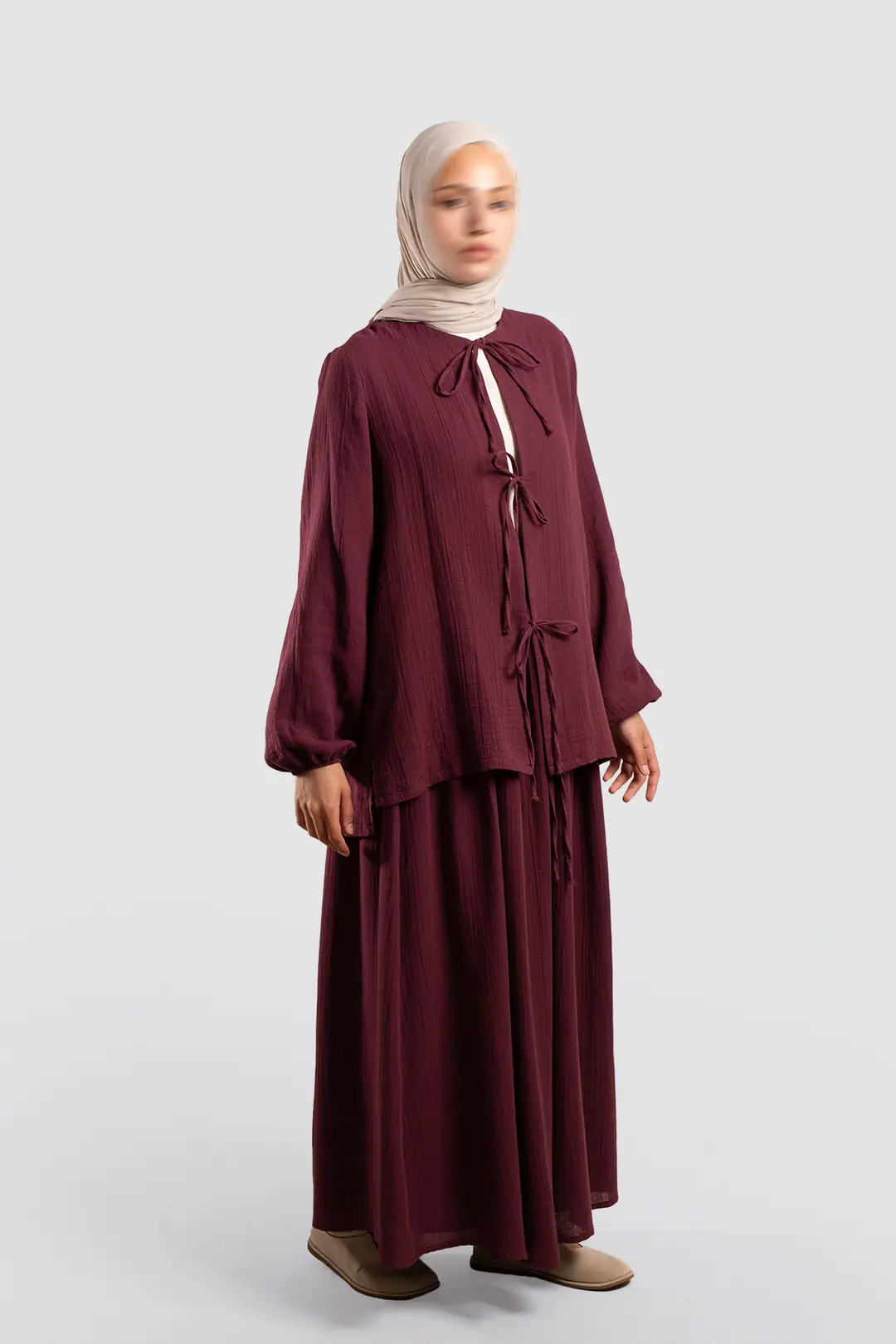 Bağlamalı Müslin Takım Bordo 4