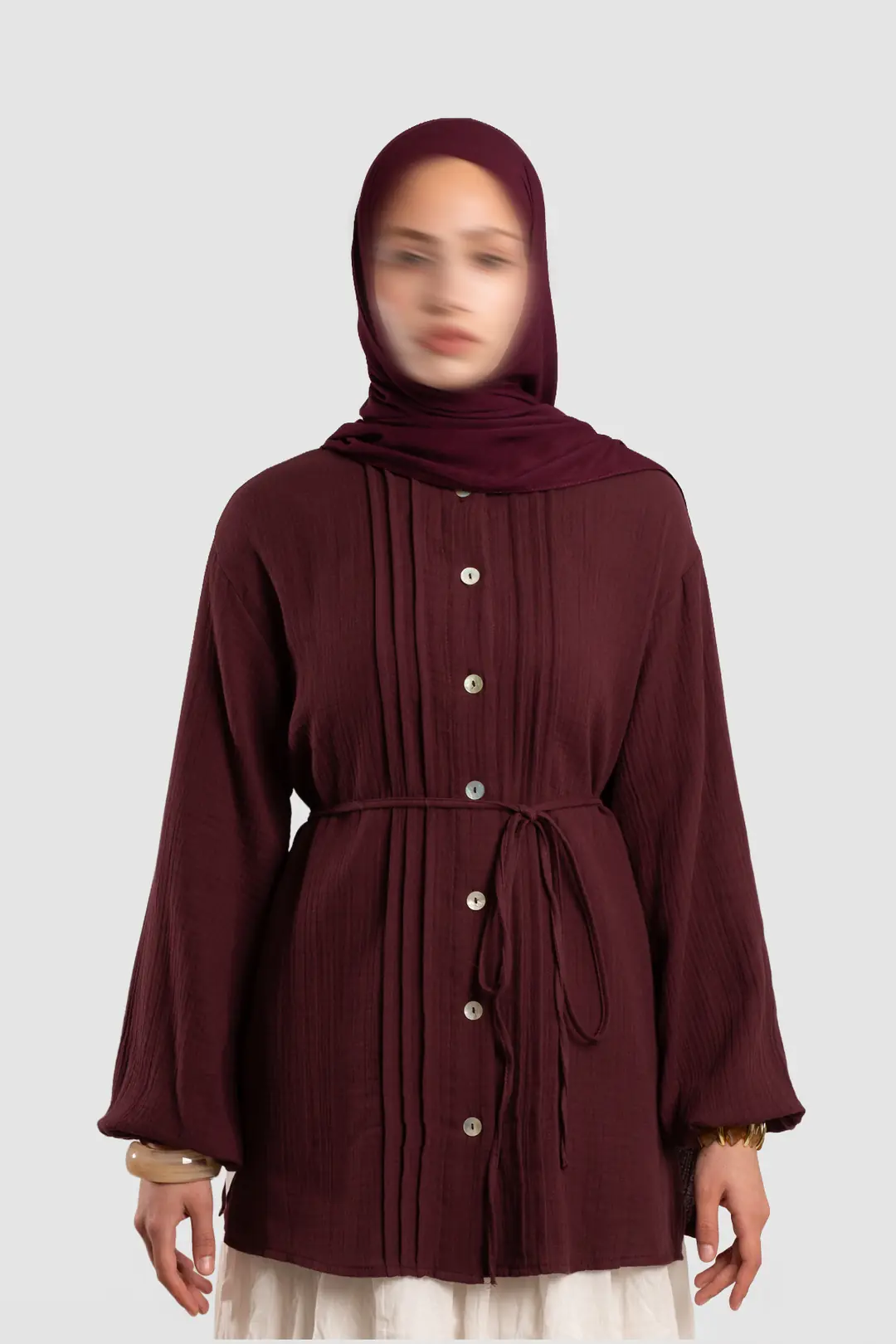 Nervür Detaylı Müslin Gömlek Bordo 2