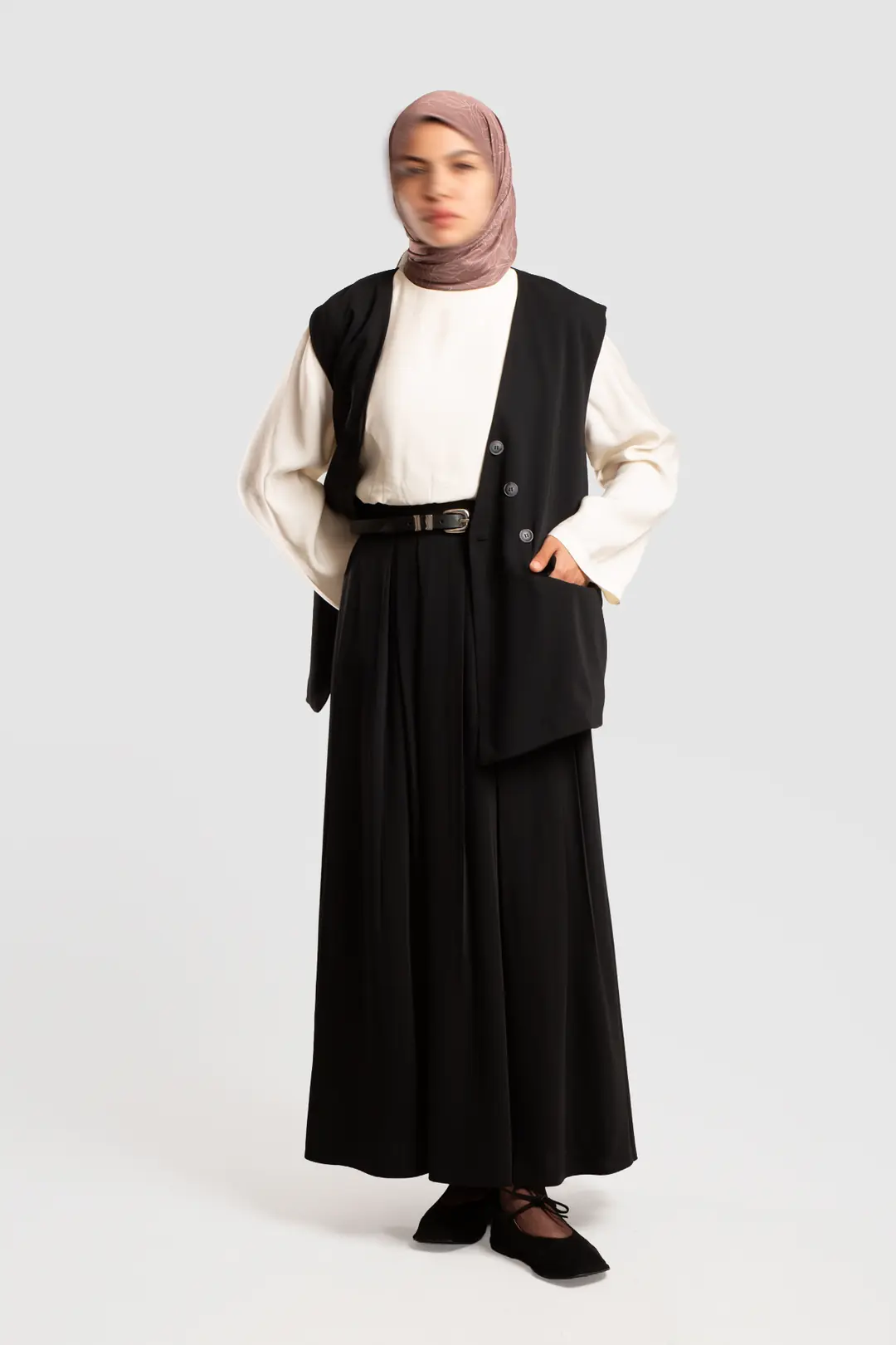 A-line Detail Crepe Skirt Black 2