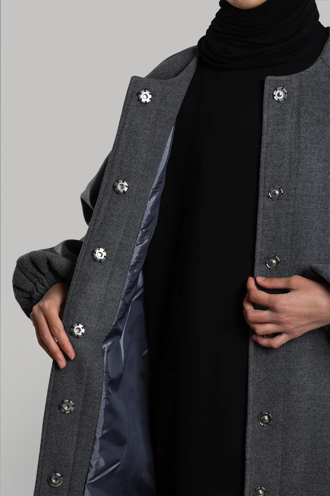 Flared Cashmere Full Length Hijab Coat Grey 7
