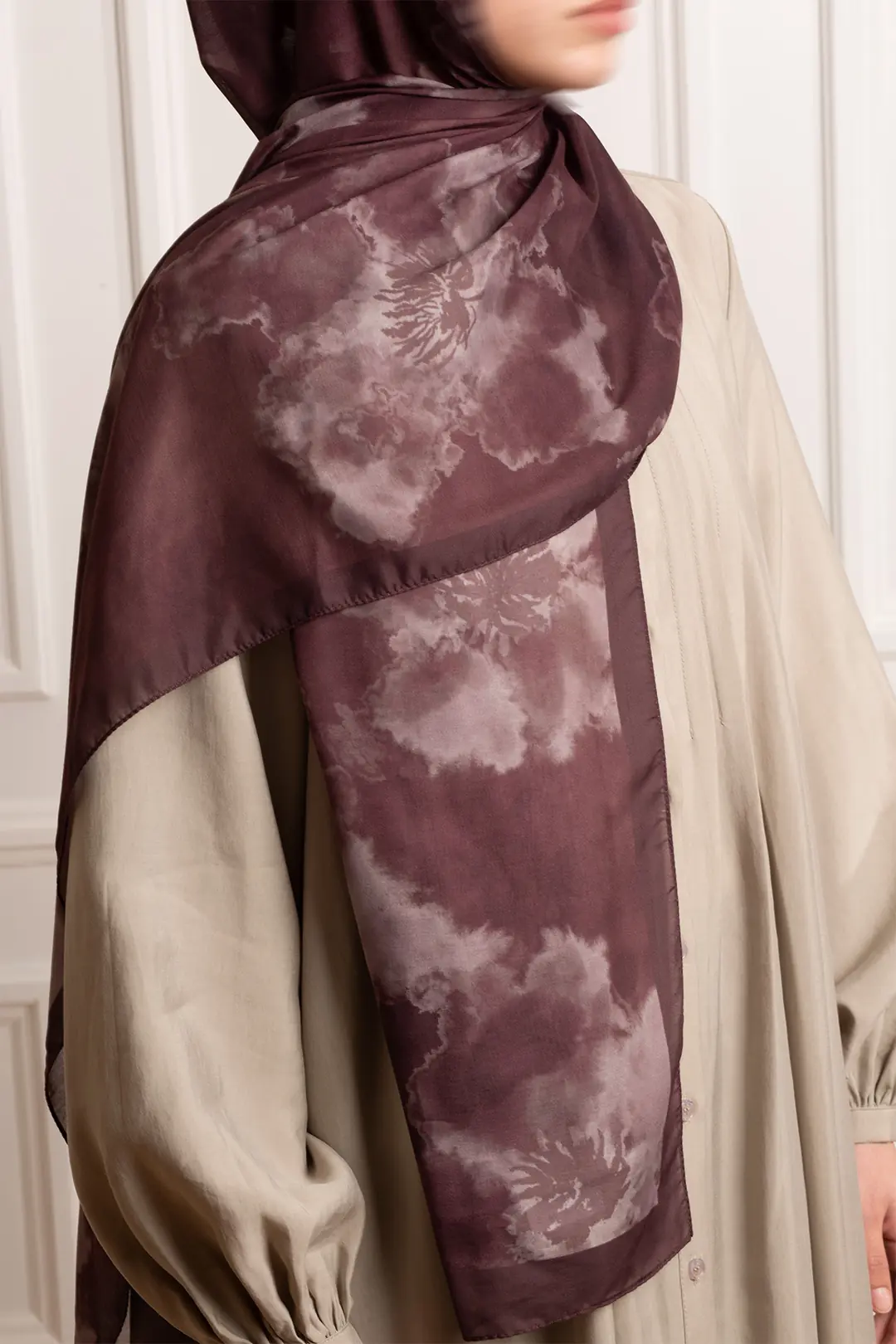 Puslu Bahçe Desenli Soft Şal Bordo 3