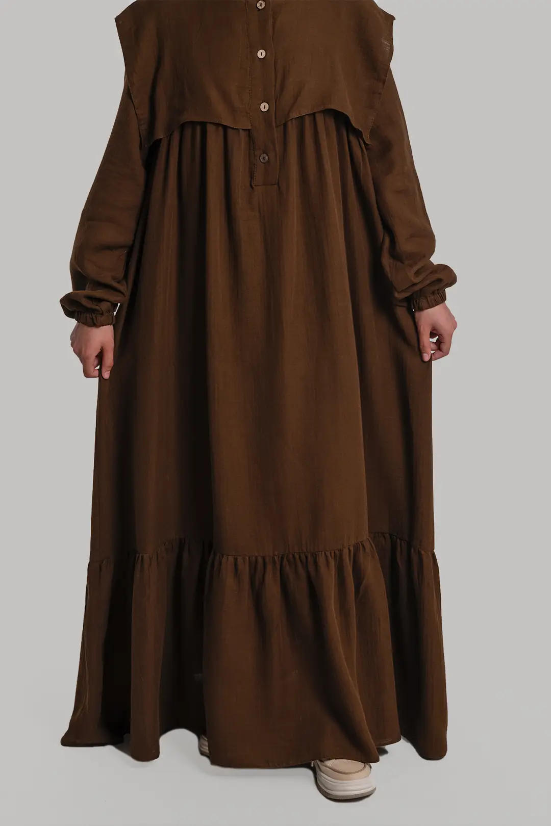Collared Muslin Dress Dark Brown 3