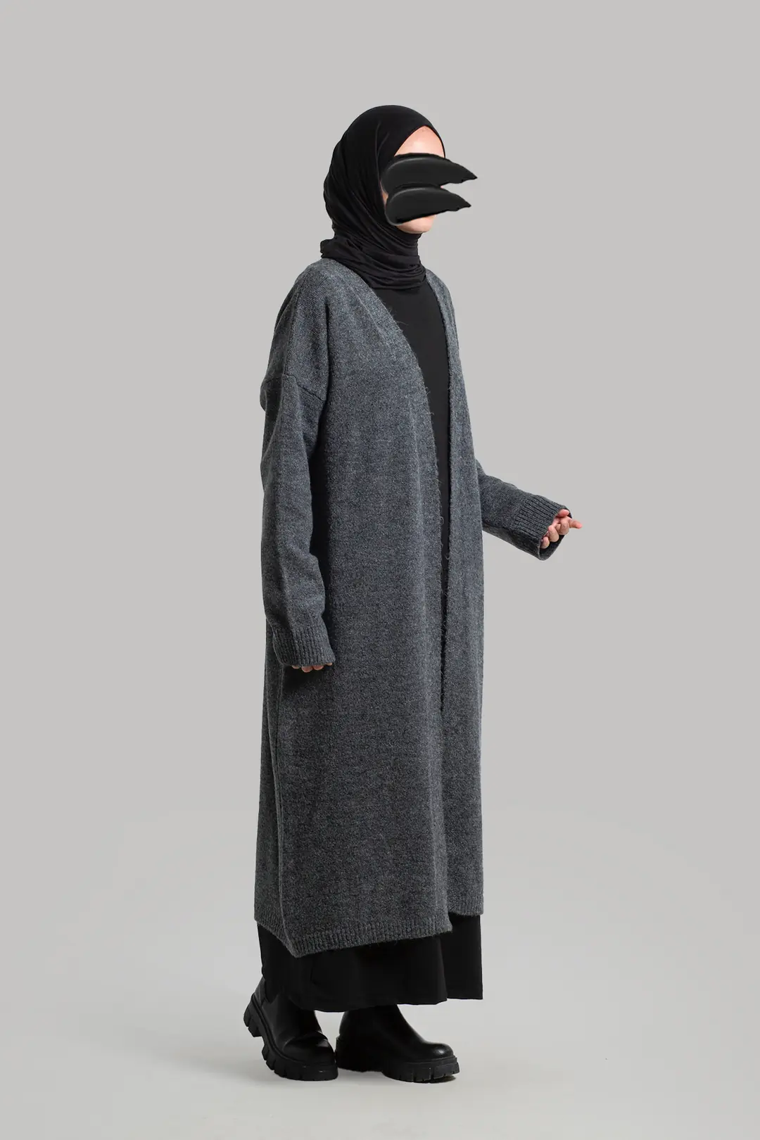 Long Knitted Cardigan Anthracite 6