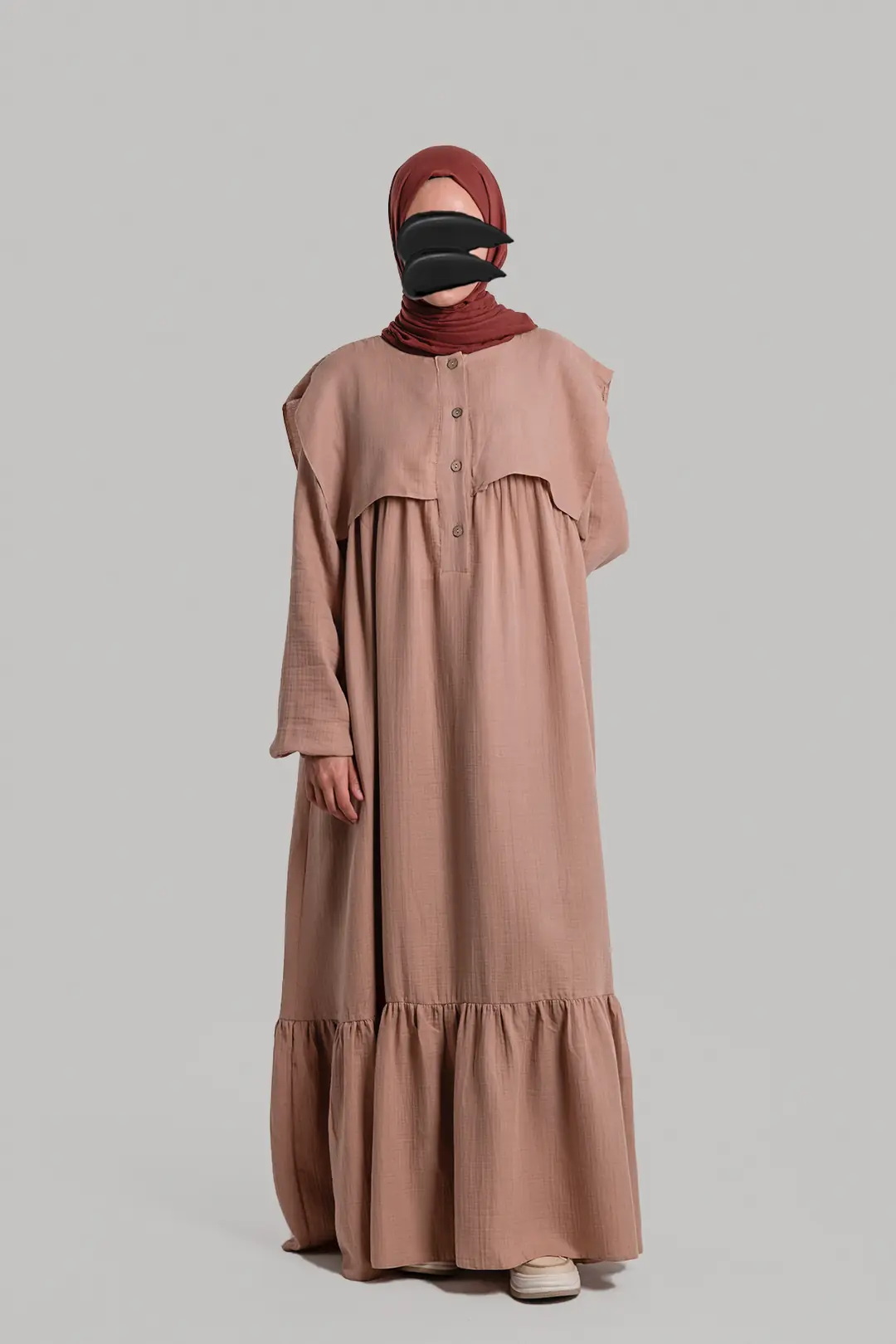 Yakalı Müslin Elbise Pudra 9