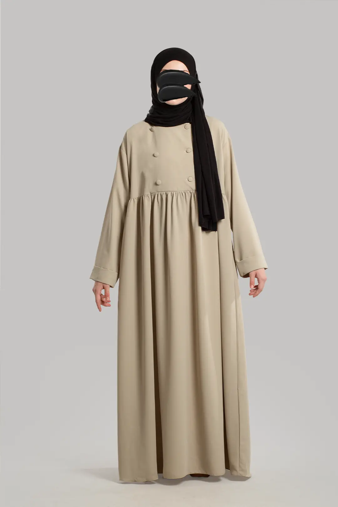 Bade Buttoned Abaya Stone