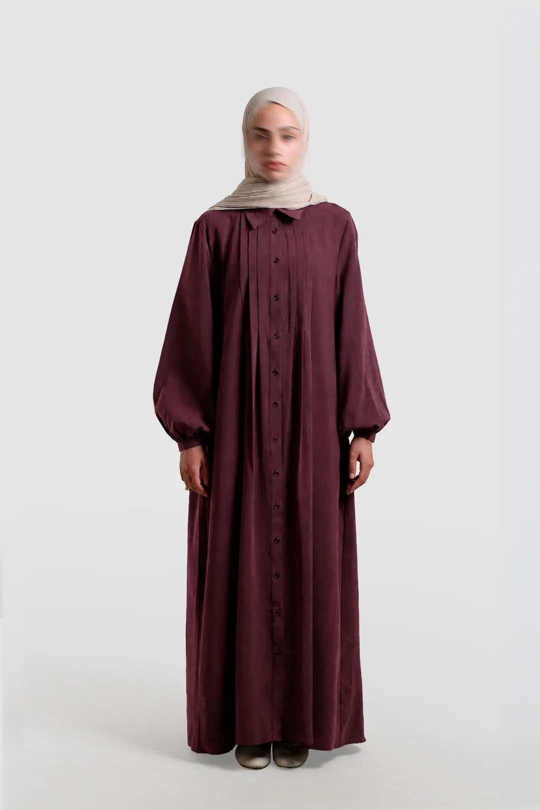 Shirt Collar Tencel Dress Cherry
