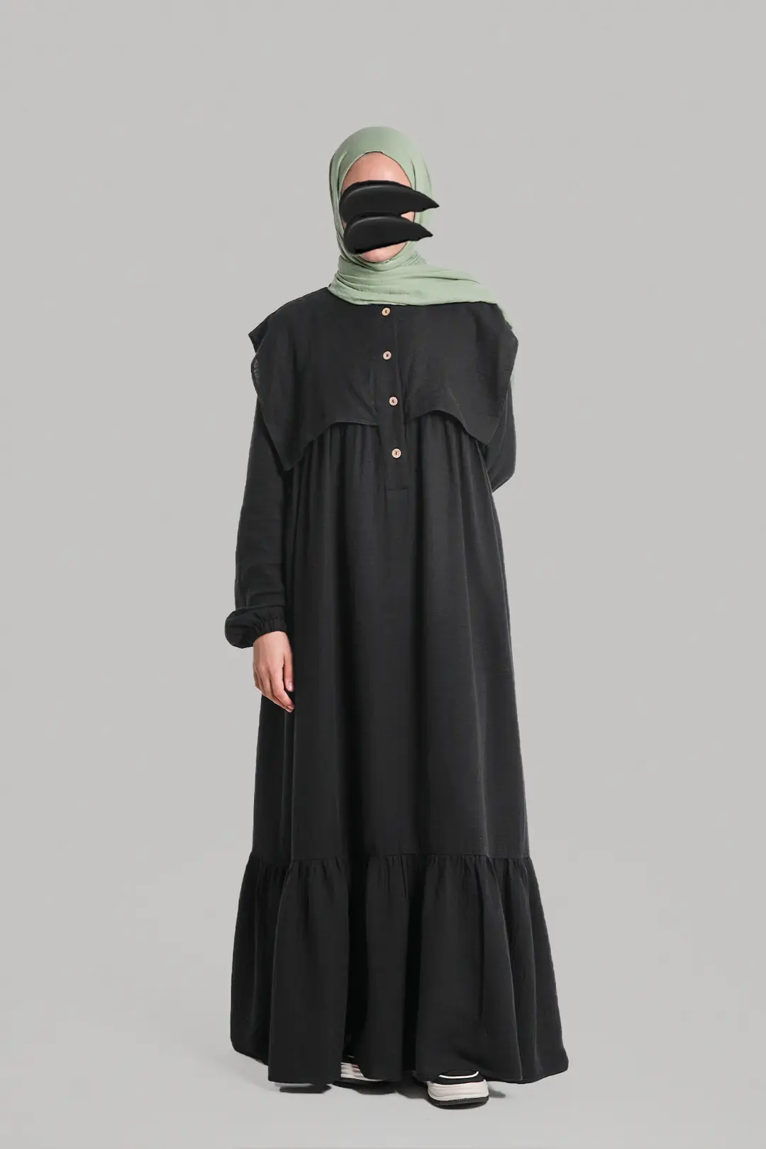 Collared Muslin Dress Black 7