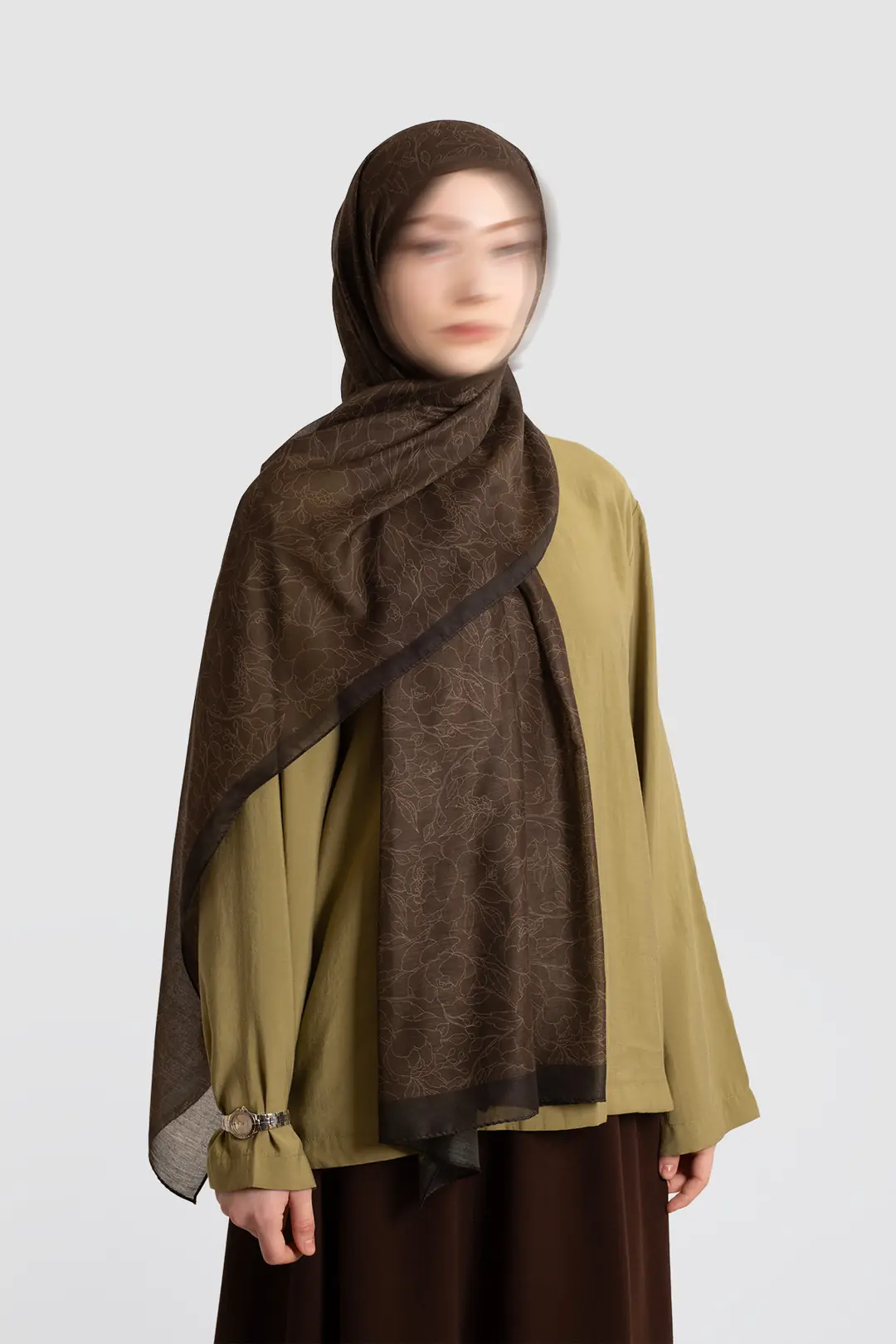 Line Garden Patterned Cotton Scarf, Khaki