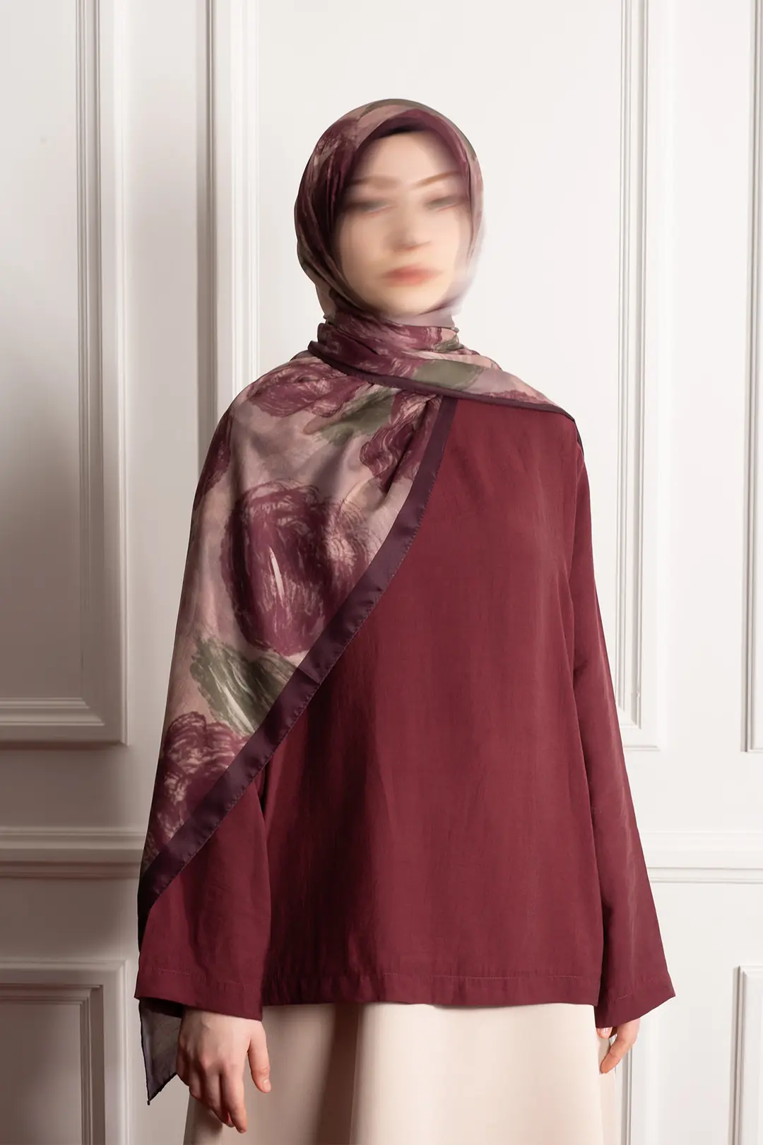Cloud Rose Patterned Soft Scarf, Dried Rose
