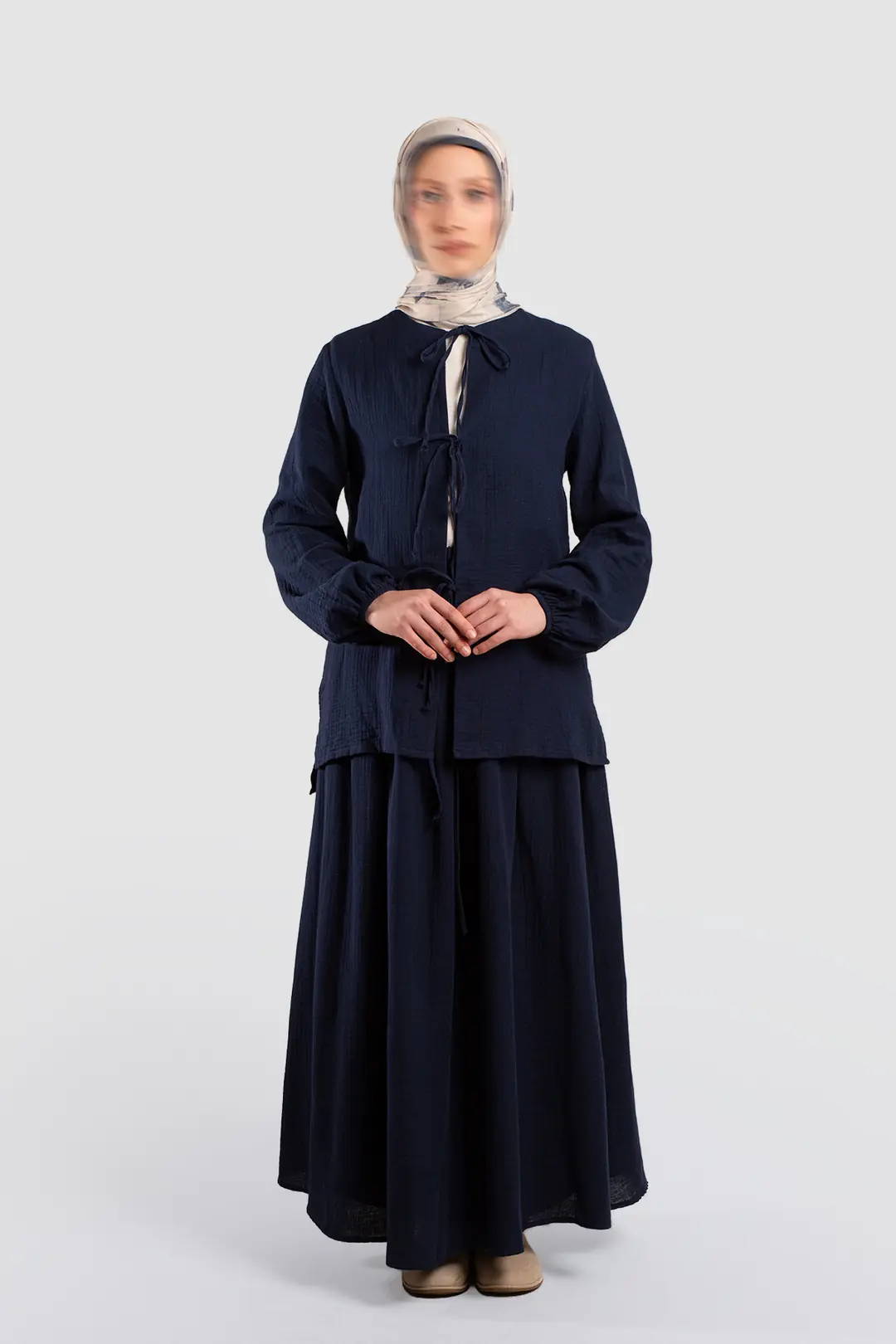 Navy Blue Muslin Set with Tie 3