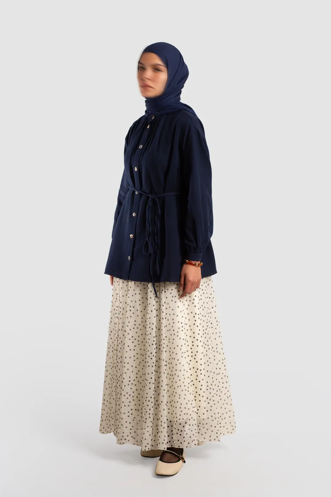Muslin Shirt with Gathered Detail, Navy Blue 9