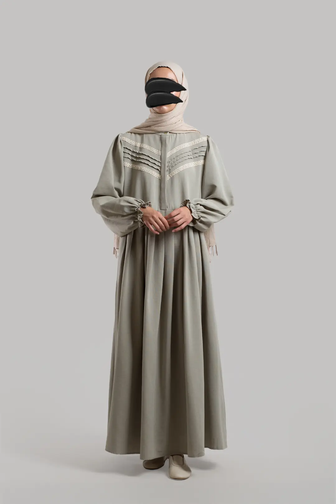 Lace Detail Linen Dress Soft Green