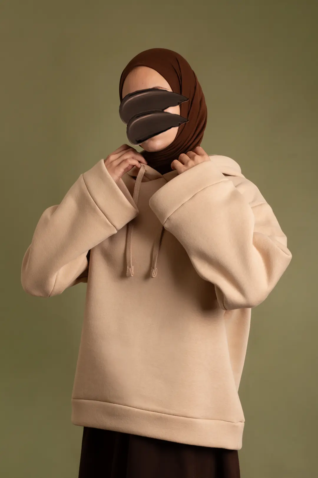 Basic Kapüşonlu Sweatshirt Bisküvi 4