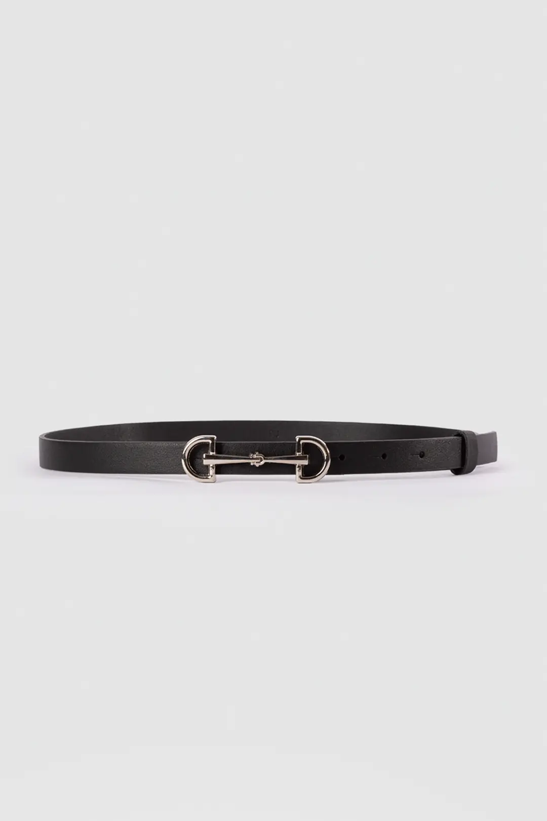 Double Silver Buckle Thin Leather Belt Black