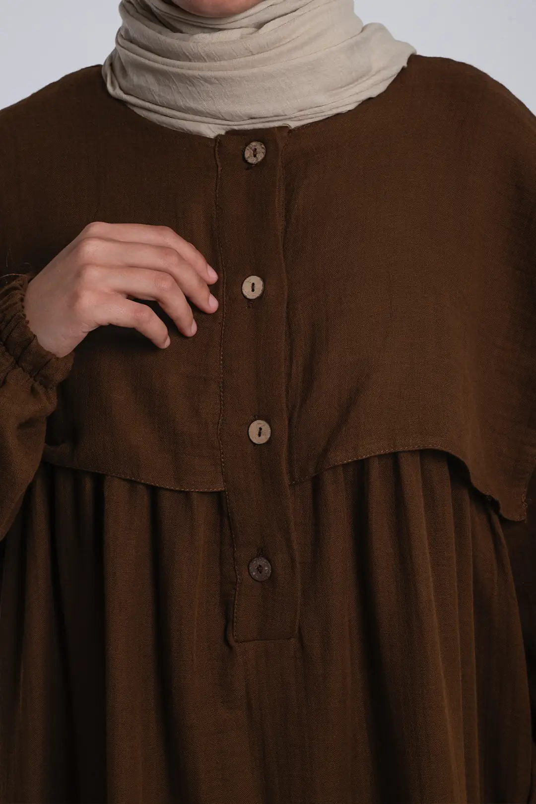 Collared Muslin Dress Dark Brown 4