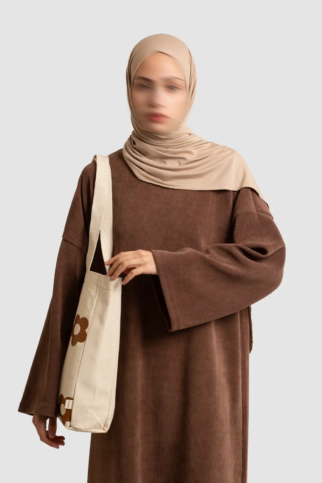 Örme Triko Oversize Elbise Kahve 4