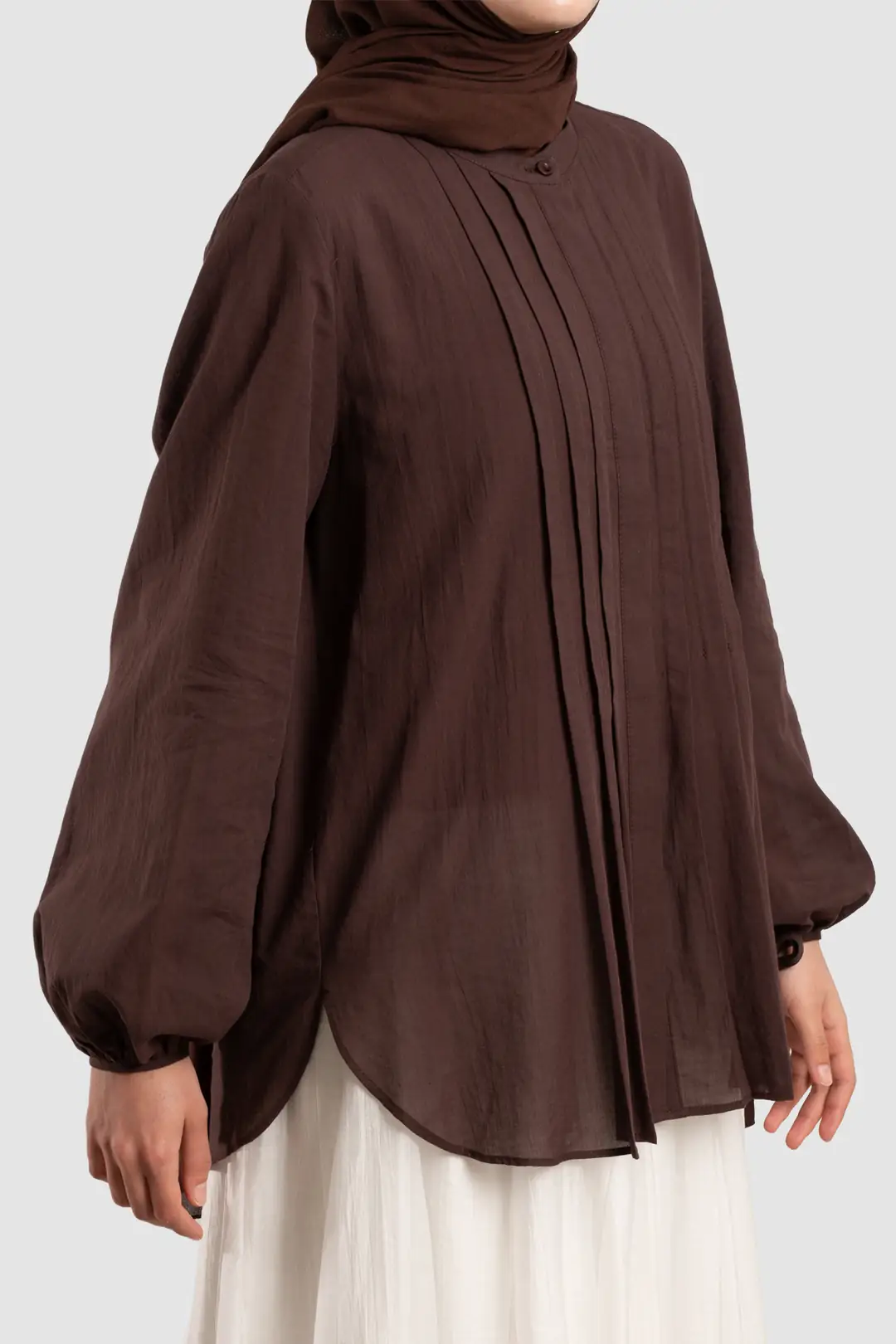 Ribbed Cotton Voile Shirt Dark Brown 10
