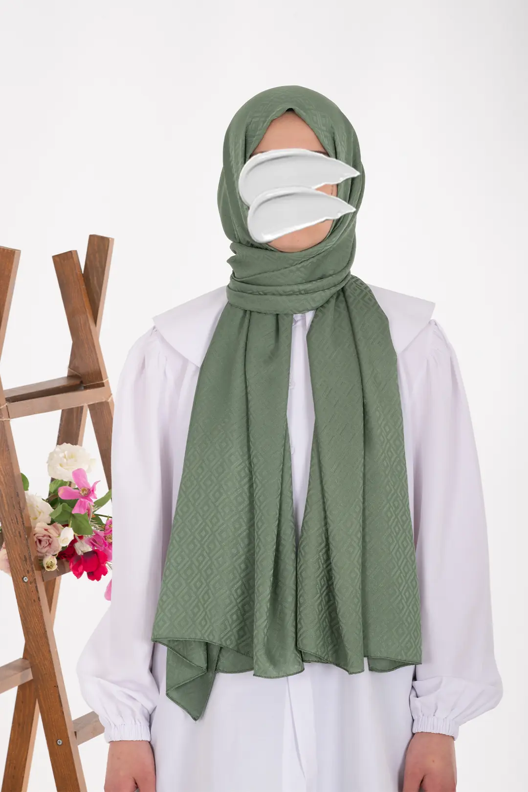 Square Pattern Jacquard Shawl - Mint