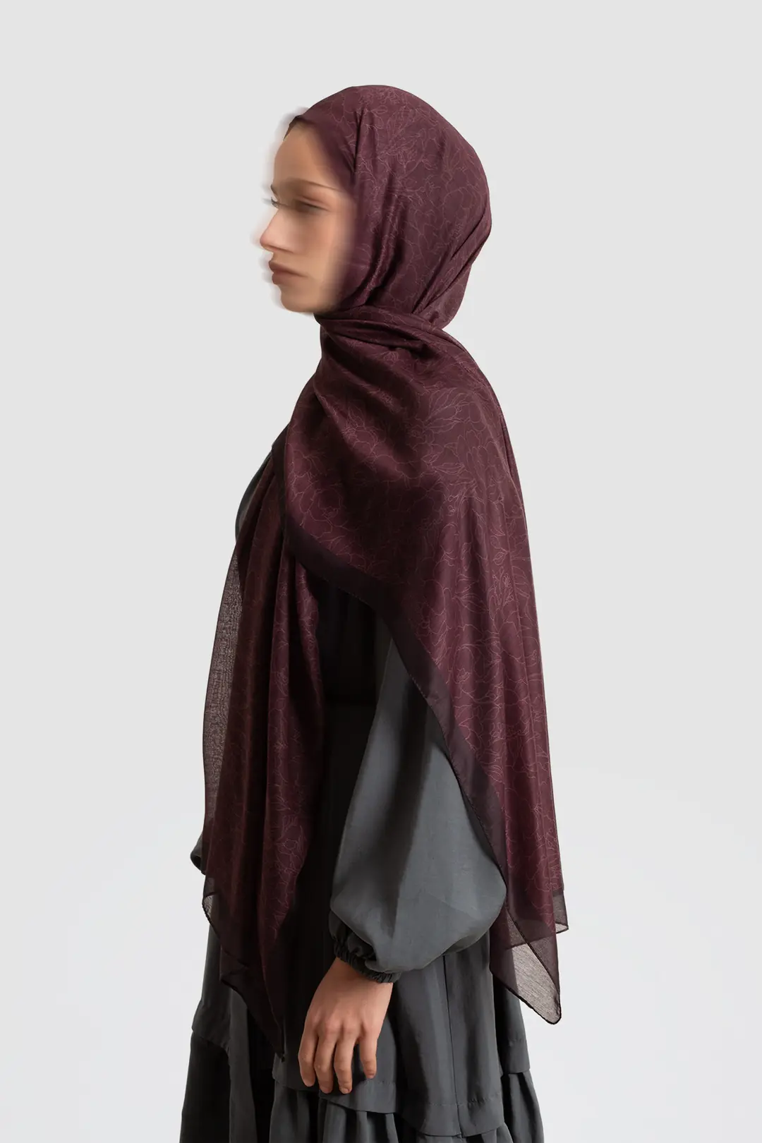 Line Garden Patterned Cotton Scarf, Plum 5