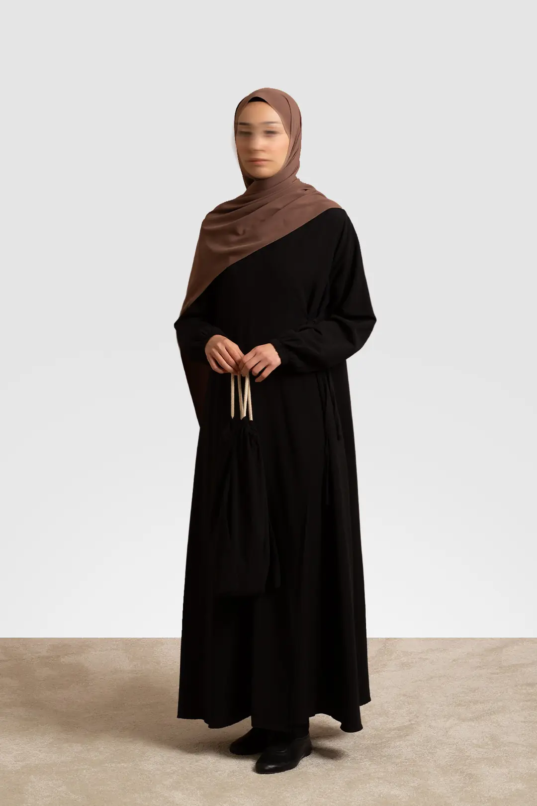 Prayer Dress Linen Abaya Black