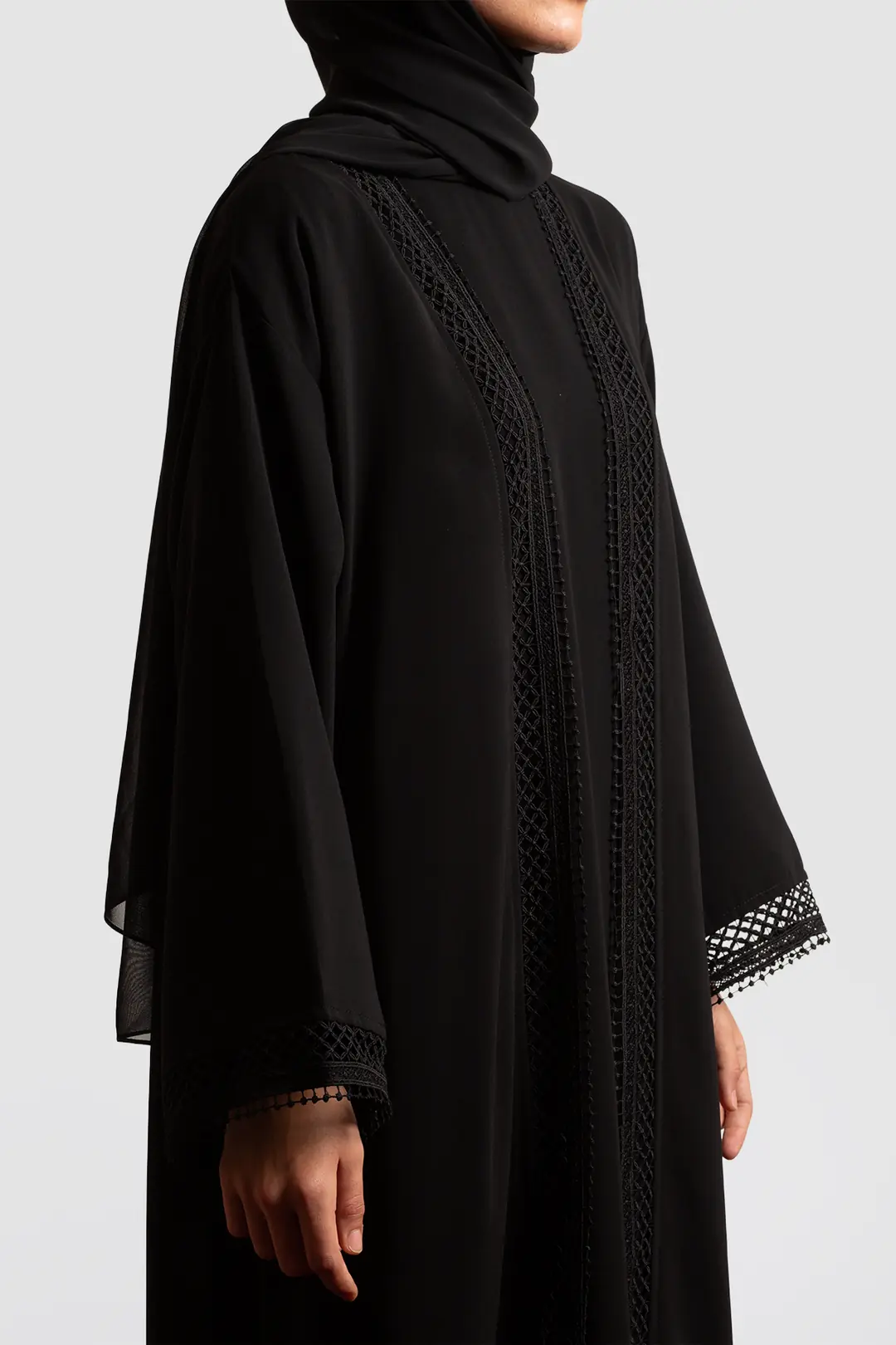 Lace Detail Abaya Set Black 5
