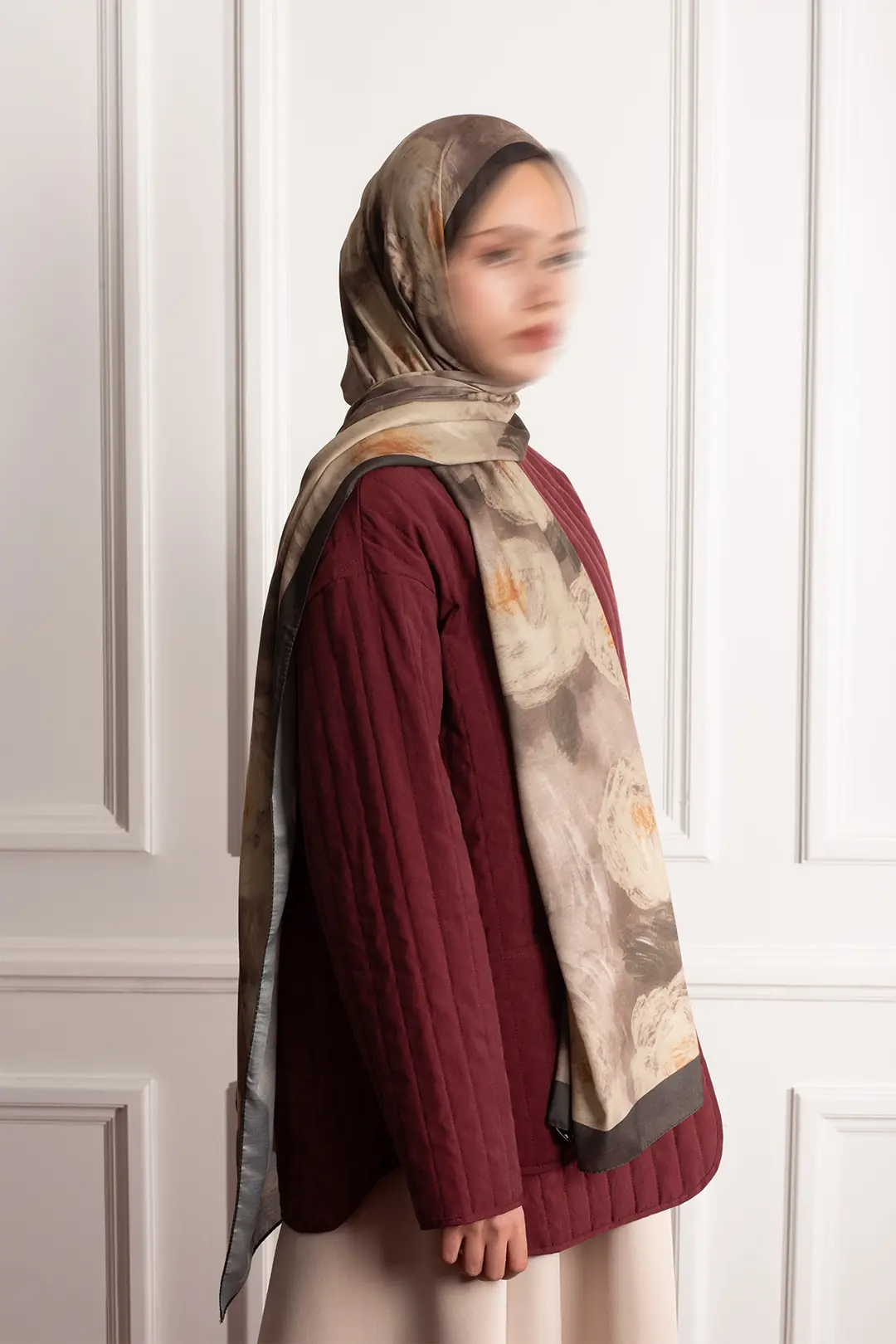 Cloud Roses Patterned Soft Scarf, Khaki 5