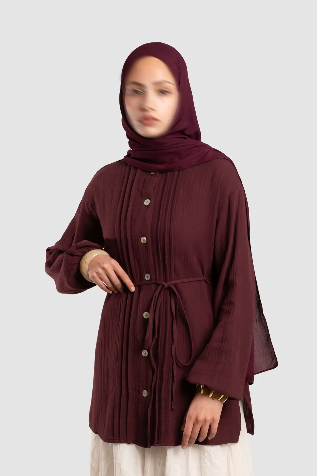Nervür Detaylı Müslin Gömlek Bordo 8