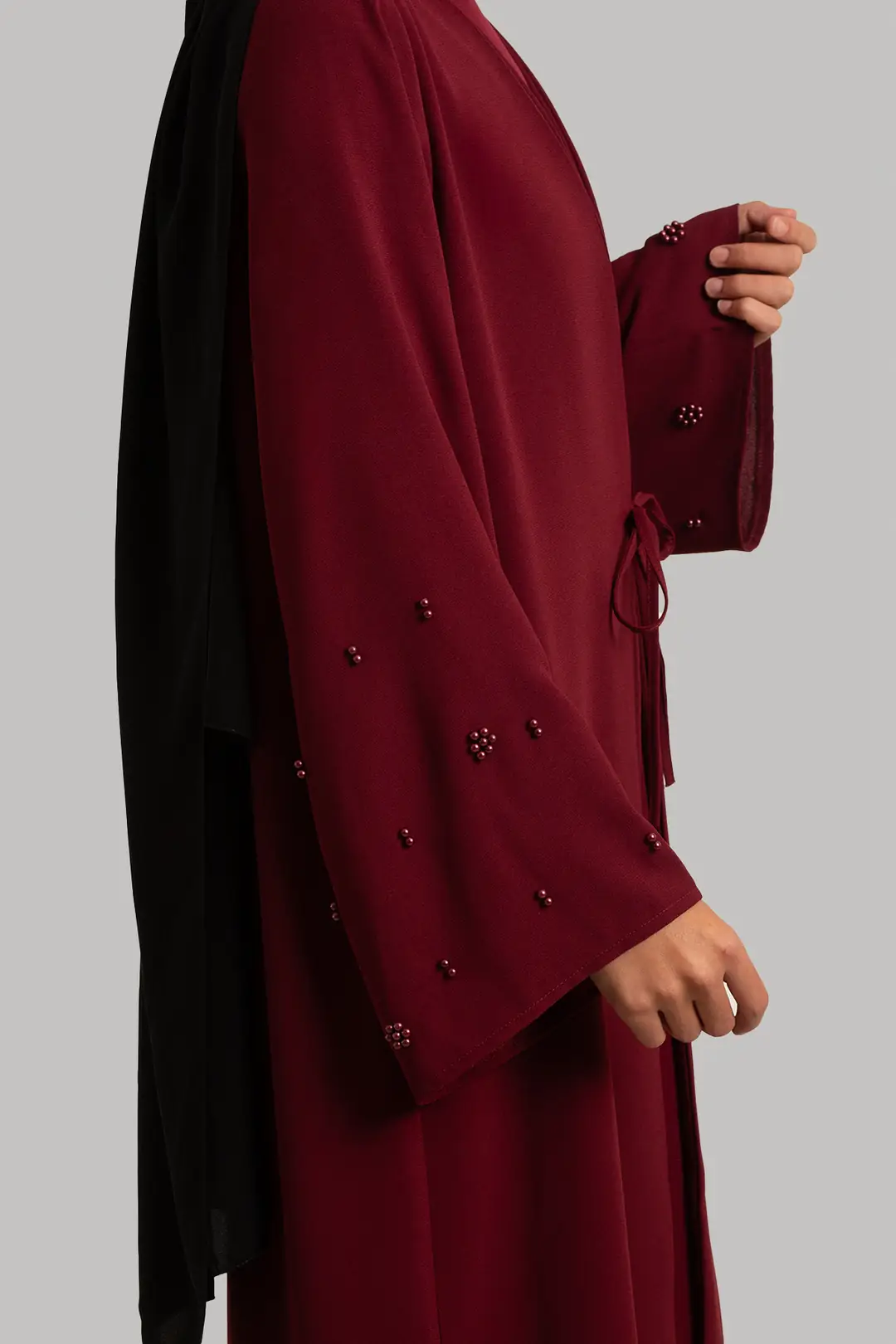 Boncuk Detaylı Abaya Bordo 7