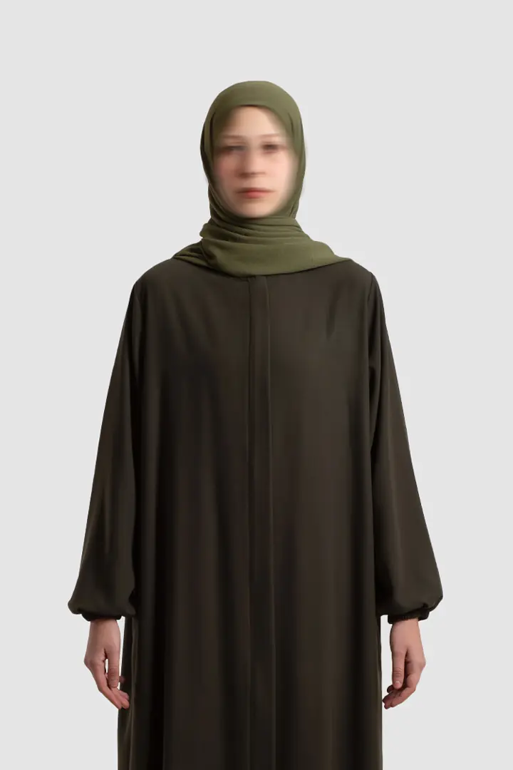 Arya Tam Boy Fermuarlı Ferace Haki 5