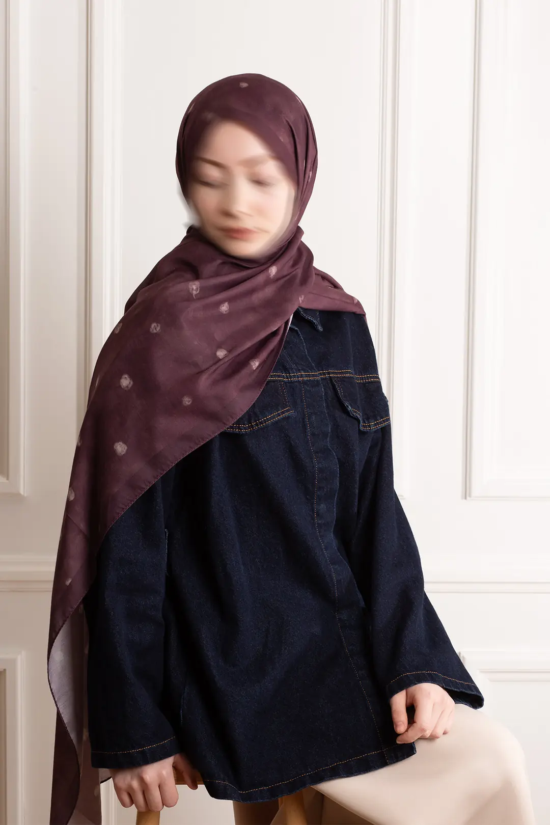 Distant Garden Patterned Soft Scarf Burgundy 3