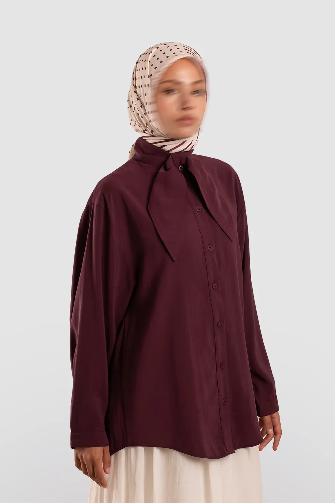 Scarf Collar Modal Shirt, Plum