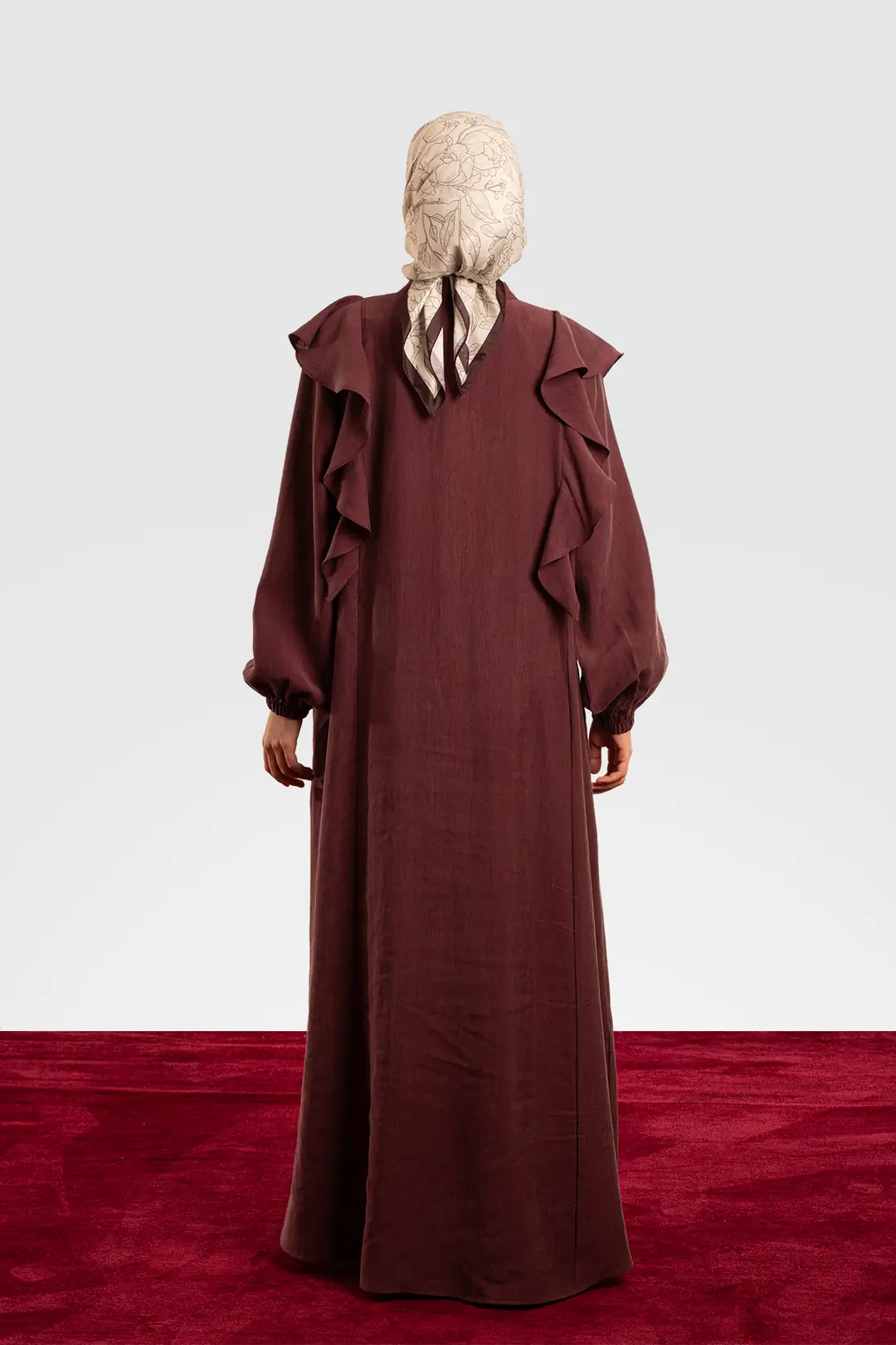 Zippered, Ruffled Tencel Abaya in Plum 8