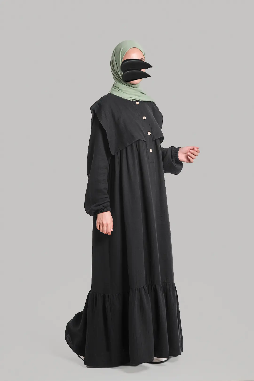 Collared Muslin Dress Black 9
