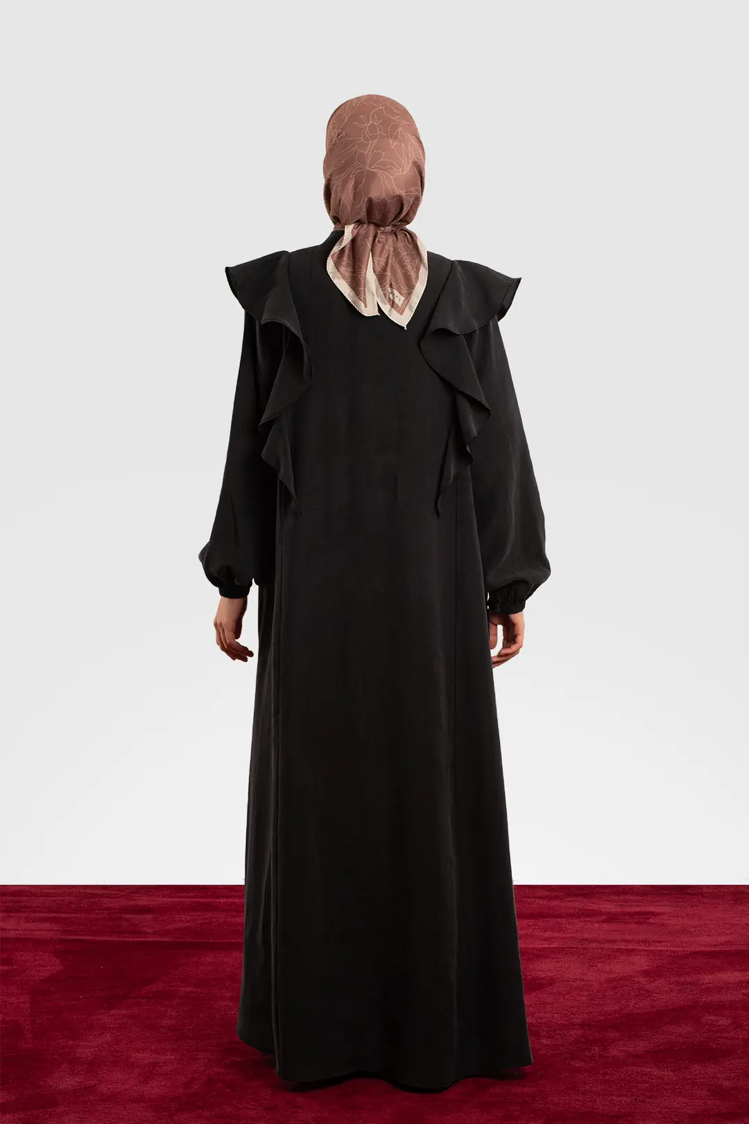 Zippered Ruffled Tencel Abaya, Black 9