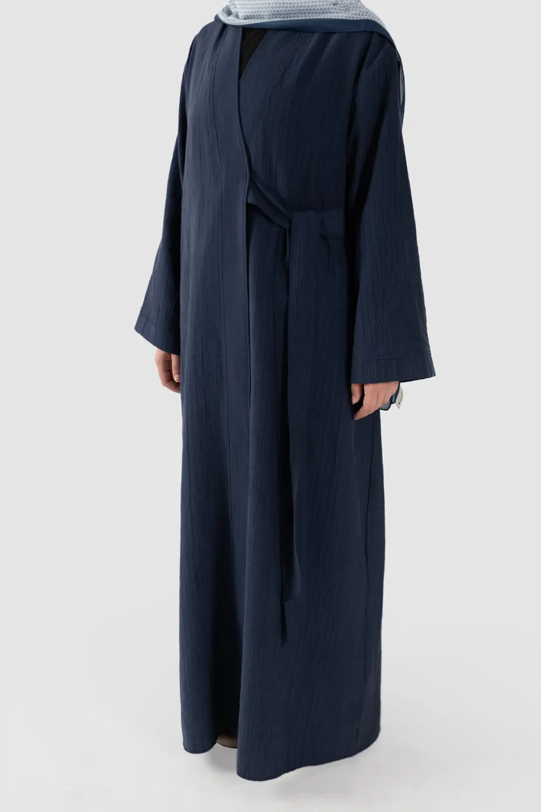 Çizgi Dokulu Tensel Abaya Lacivert 4