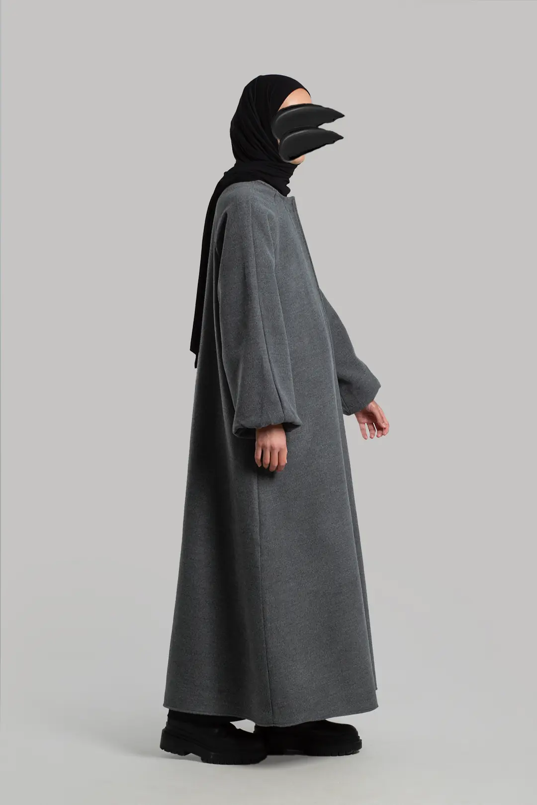 Flared Cashmere Full Length Hijab Coat Grey 5