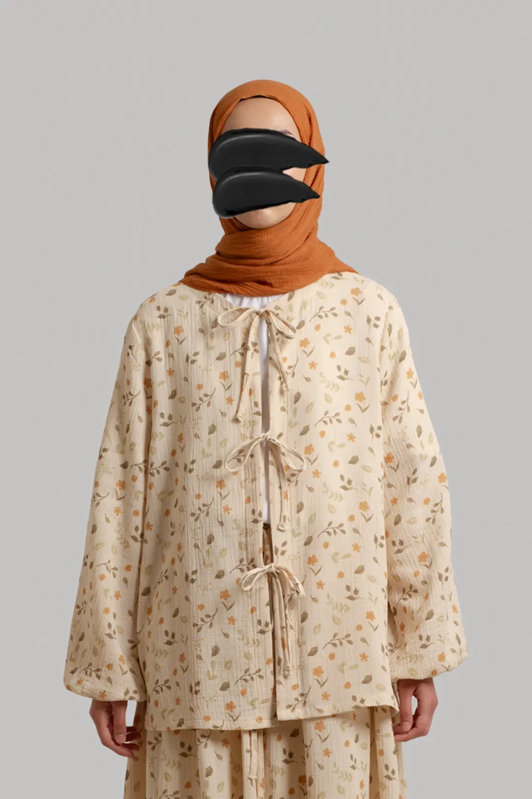 Tie-Up Muslin Set with Flowers 6