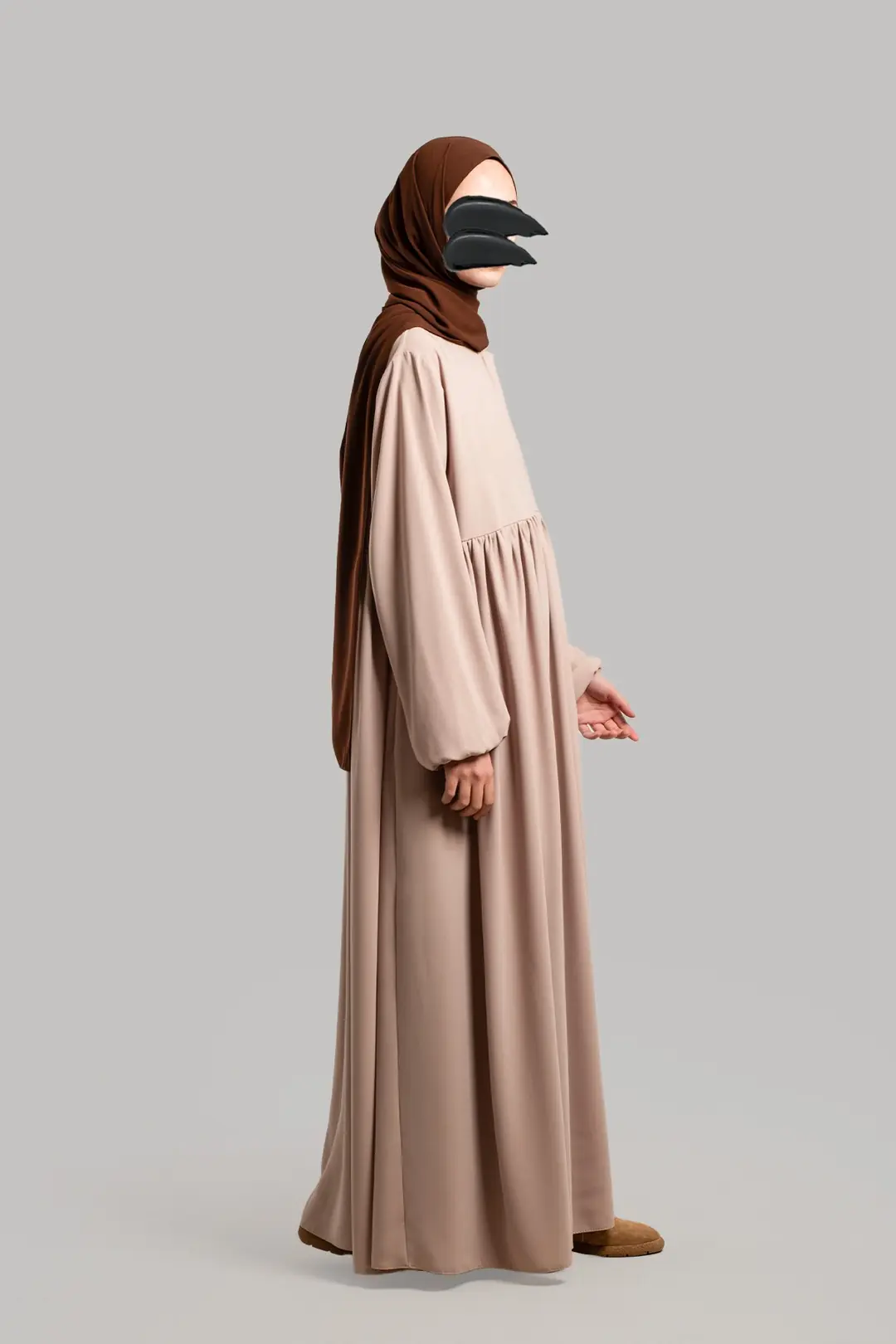 Ahsen Zippered Yoke Abaya Stone