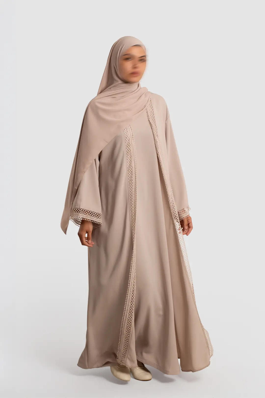 Lace Detail Abaya Set with Stones 4