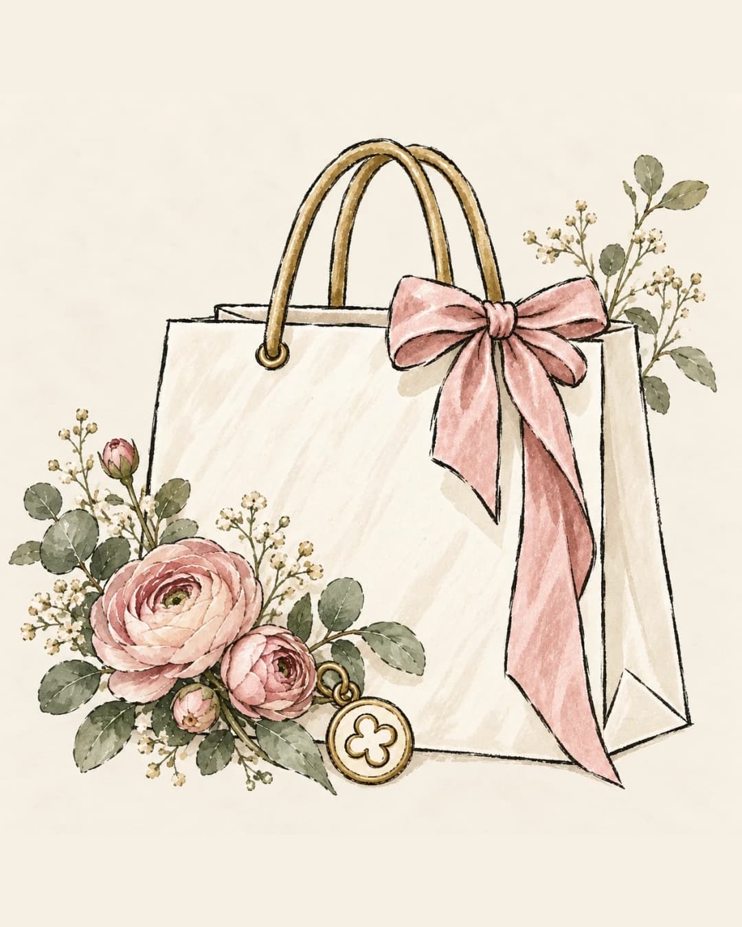Lemaye shopping bag with a ribbon and peonies