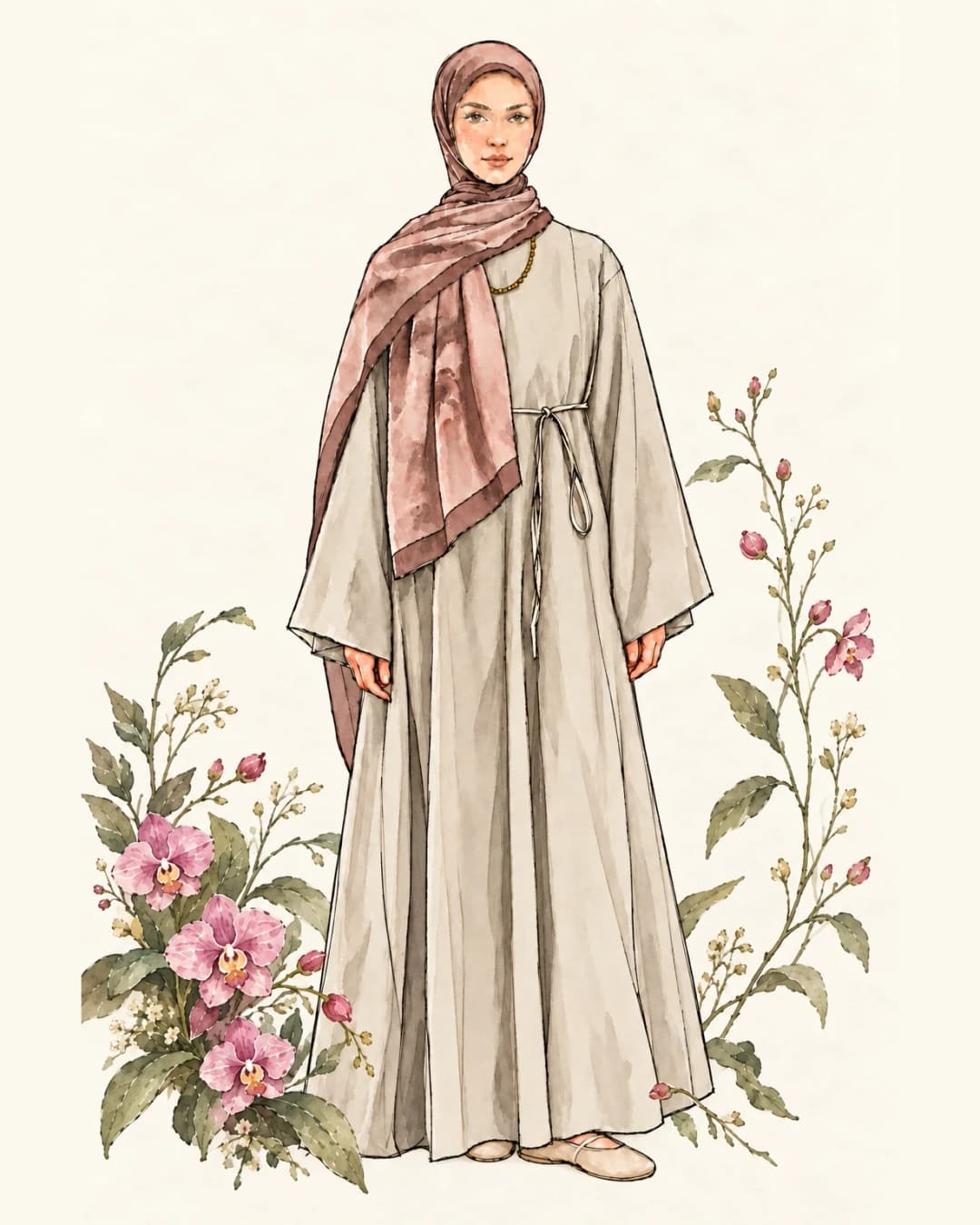 A woman in hijab wearing a ferace and shawl